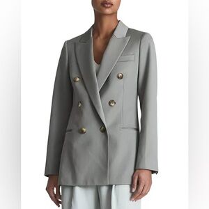 REISS Skye Wool Blend Double Breasted Blazer Green — Size 8
